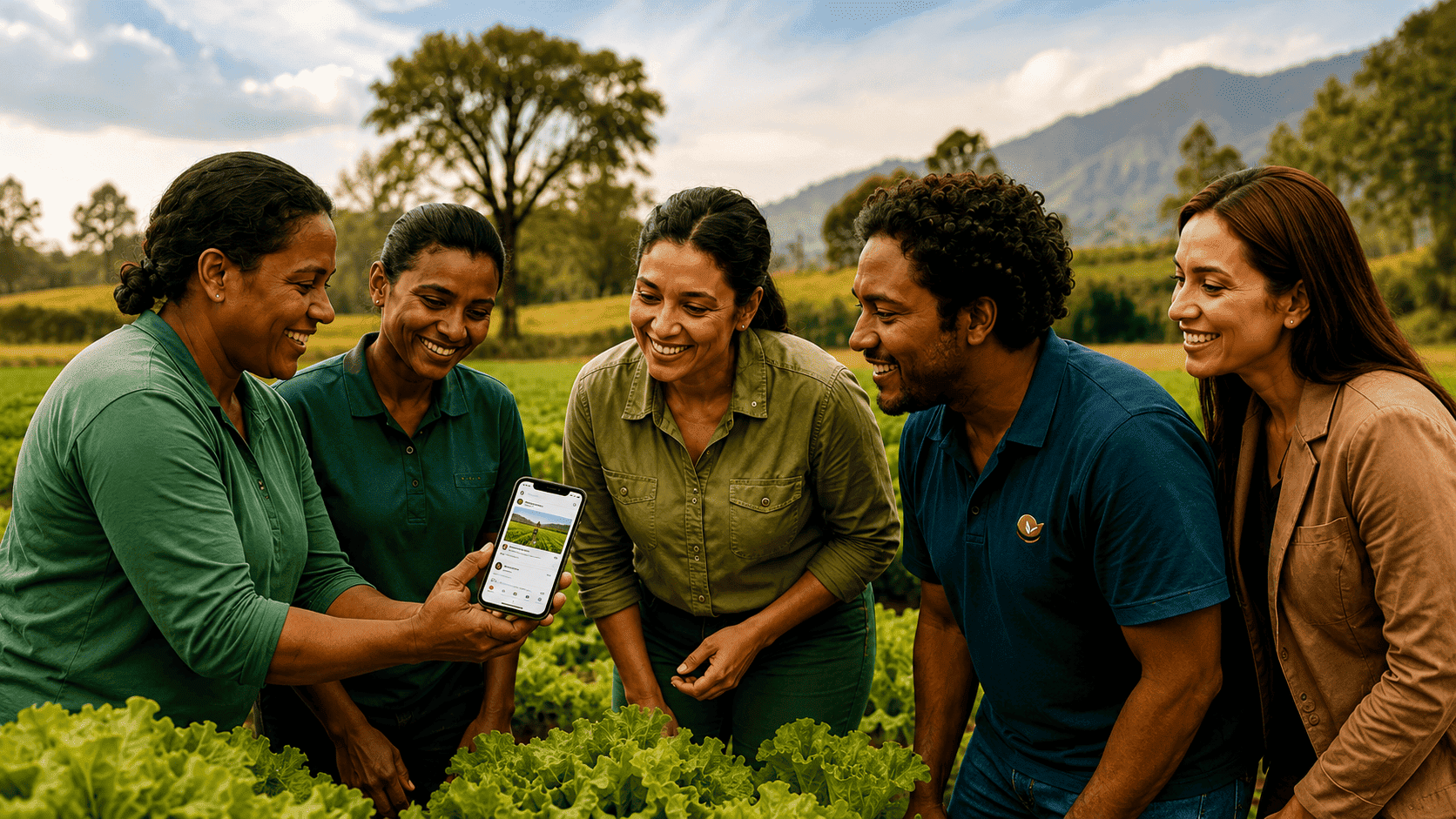 Farmers and neighbors working together in a lettuce field