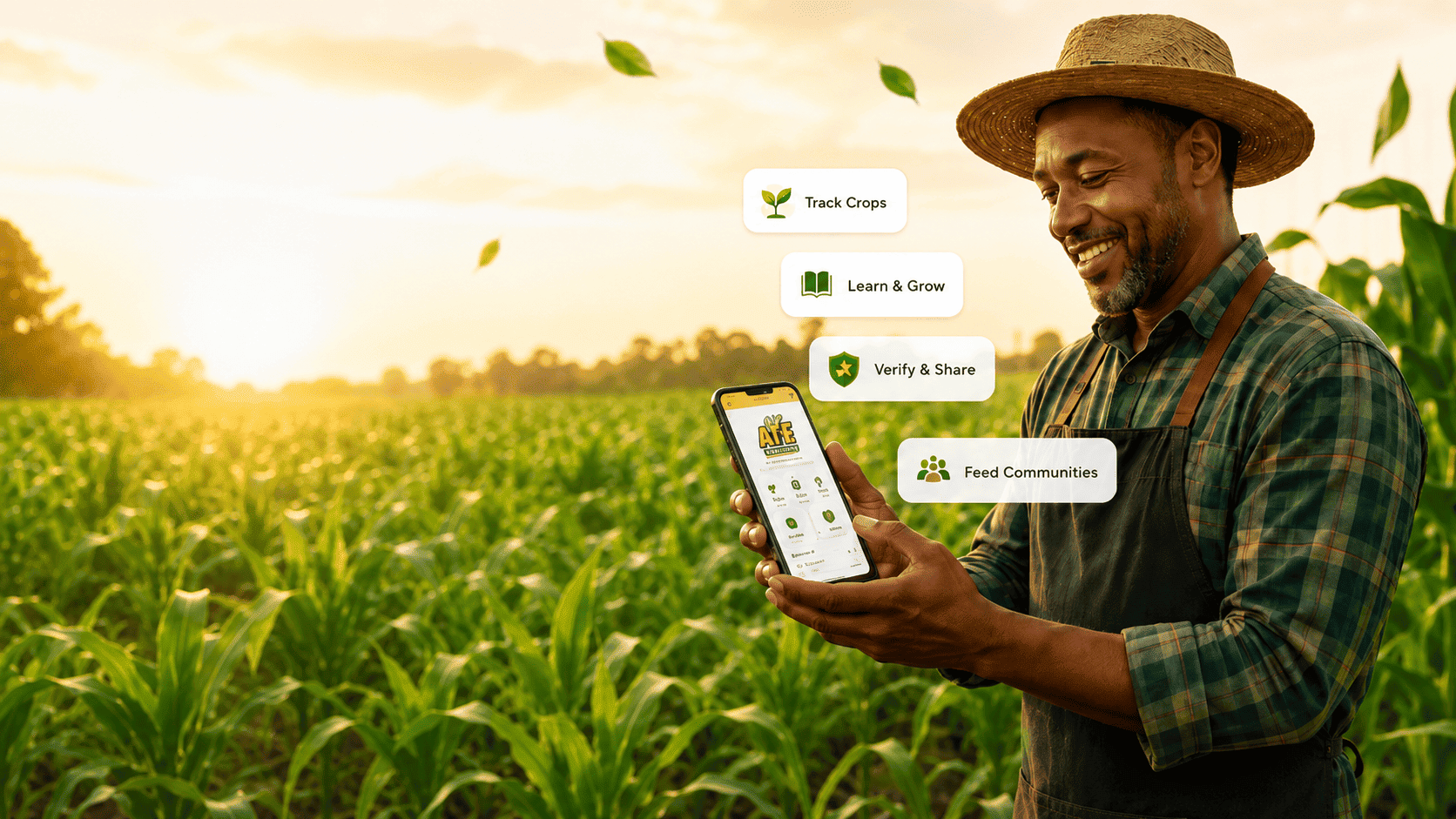 ATE Food farmer using the platform in a thriving field