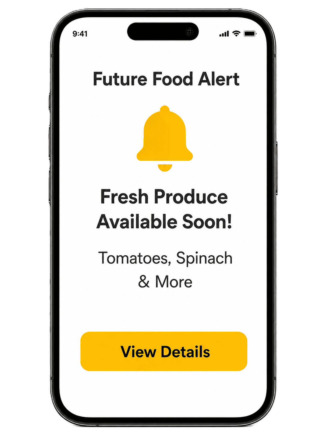 ATE Food Farms future food alert shown on a phone